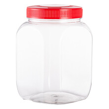 Tarros de PET transparentes con tapas de rosca rojas – herméticos, apilables,