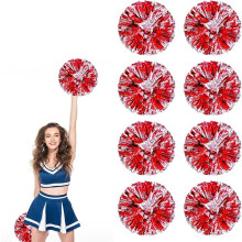 8pcs 10" Metallic Foil Cheer Poms with Handles & Flowers – Compatible with Cheerleading, Dance, Sports & Parties
