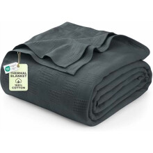 Smoke Gray 100% Cotton Blanket [Full Size - 90x84 Inch] 350GSM Lightweight, Soft and Breathable Thermal Blanket for All Seasons