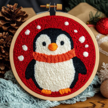 Nålehulssæt Pingvin Juletræ 20x20cm