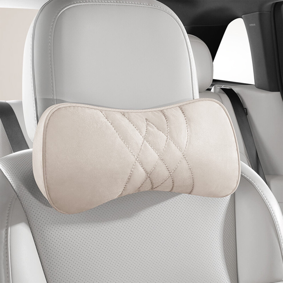 Embroidered Leather Car Headrest Cushion Beige 9058772300966