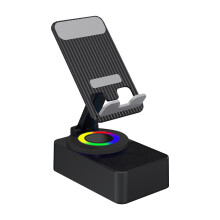 Adjustable Phone Stand with RGB LED Light, Foldable Desk Holder for Smartphones, Compatible with iPhone,, More