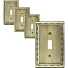 4-Pack Single Toggle Light Switch Cover Plate, Pearls Decorative Switch Plate Covers, Antique Brass 1 Gang Metal Wall Plate, Corrosion Resistant