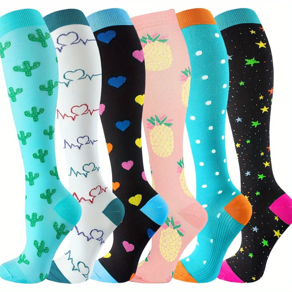 6 Pairs Compression Socks for Women Men 20-30mmHg Graduated Support Knee High Socks for Nurses, Athletic