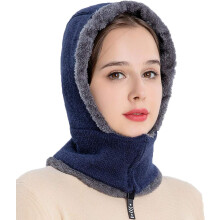 Women Winter Fleece Lined Balaclava Windproof Warm Knit Full Cover Hooded Cap
