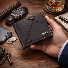 Slim Minimalist Bifold Wallet for Men, with Money Clip, Credit Card Compartment, and Coin Purse, Gray, 1 Pc