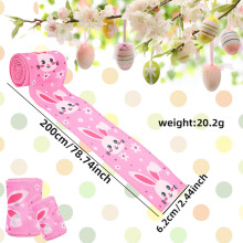 Easter Wired Edge Ribbon – Pastel Bunny, Egg & Carrot Design, 2.44"x78.74", for Gifts, Hair Bows, Crafts