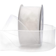 Organza Wired Sheer Ribbon 2.5" (#40) for Floral & Craft Decoration, 50 Yard Roll (150 FT Spool), White