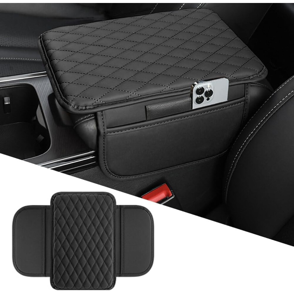 Leather Car Center Console Armrest Cover With 2 Storage Bags, Universal Compatible With Most Vehicles 9336866677195