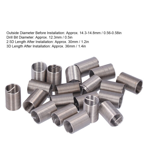 20 Pcs M12 x 1 SUS304 Wire Thread Inserts Repair Reducer Nut Extension Tool 2