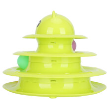 Cat 3 Level Tower with 3 Rolling Balls, Anti-Slip Interactive Track, Green
