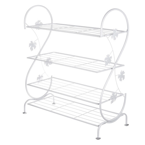 White Metal 4 Tier S-Shape Shoe Rack