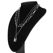 Women’s White Layered Heart Lock Pendant Necklace Beautiful Jewelry