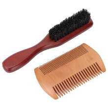 Double-Sided Beard Comb Brush Set with Storage Bag for Men, Composite Wood