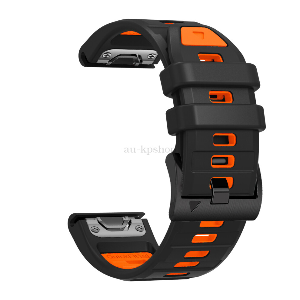 (22Mm, Black Orange) Quickfit Two Tone Silicone Strap For Garmin Fenix 8 22Mm 26Mm Watch Band Orange,Black 4069369452321