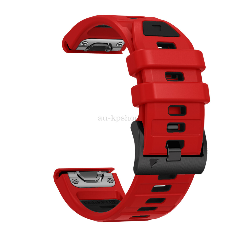 (22Mm, Red Black) Quickfit Two Tone Silicone Strap For Garmin Fenix 8 22Mm 26Mm Watch Band Black,Red 4069369452376
