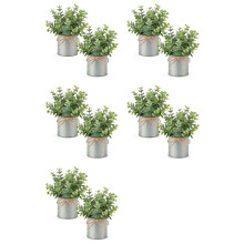 10 Packs Small Fake Plants in Farmhouse Galvanized Pots Table Centerpiece Faux Eucalyptus Potted Artificial Plants