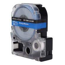 12 mm langlebiges, ölfestes Etikettenband, transparentes Weiß auf Blau, 8 m