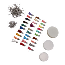 150 Stück Acryl-Schlüsselanhänger-Set, 3 Größen mit Pompons, Ringen & Leerstellen