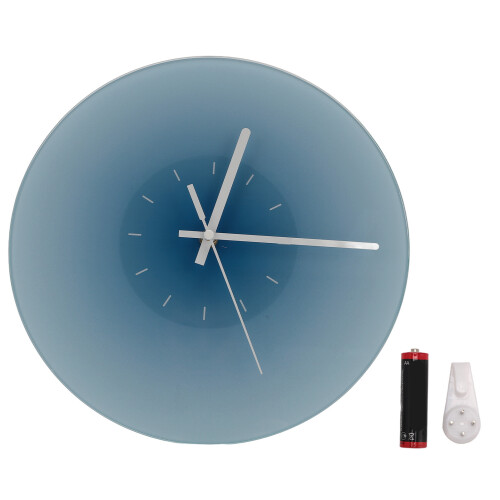 12 Inch Blue Glass Wall Clock, Silent Sweep, AA Battery Operated 1