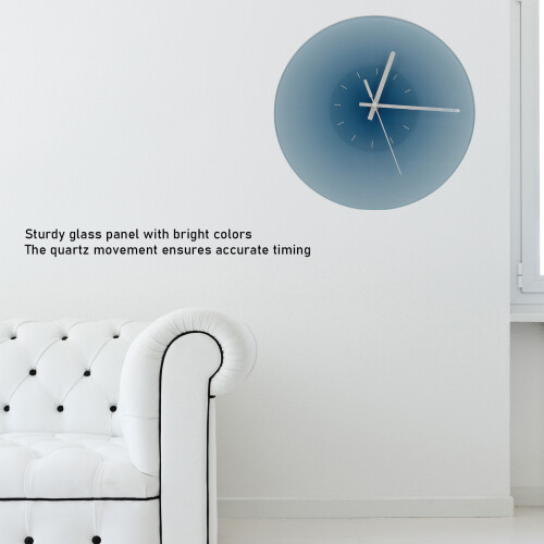 12 Inch Blue Glass Wall Clock, Silent Sweep, AA Battery Operated 2