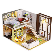Wood Craft Miniature Dollhouse Kit, Simple Style, 27x19.5x16.5cm