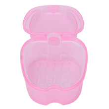 Pink Denture Bath Case with Strainer, ABS Soak & Storage Box