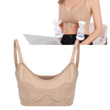 Wireless Hands-Free Pumping Bra for Nursing Women, XL, Nude