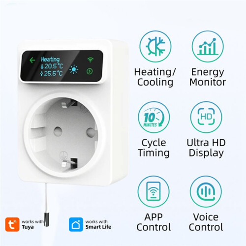 Plug Thermostat WiFi Tuya Heating Cooling Temperature Controller Socket Timer  16A EU Plug 2