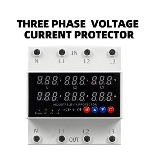 3 Phase Din Rail Voltmeter Ammeter with over/Under Voltage Current Limit Protection Self-Resetting Surge Protector 63A 1