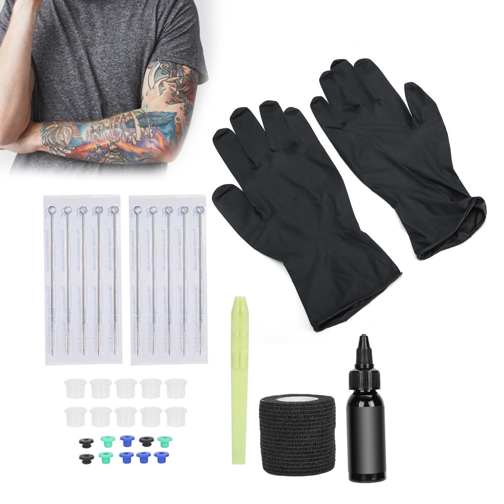 Black Tattoo Practice Kit With 1Rl Needle, 29.6Ml Pigment & Gloves