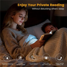 Book Light, Dimmable LED Reading Light 3 Color Flat Book Lamp for Reading, Rechargeable Page Light with Wooden Base