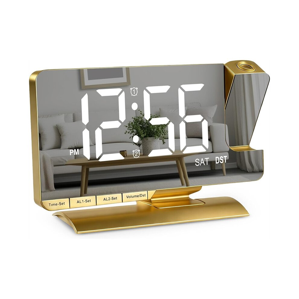 Projection Alarm Clock,7.3" Mirror Clock ,Dual Alarm With 3 Mode,Bright Adjust,Dst,Snooze,Charging Port, For Desk Teens 6033968541388