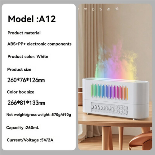 Aromadiffuser met -Luidspreker, Etherische Oliediffuser, Flikkerende Vlam, 260 Ml, Witte Ruisluidspreker en Luchtbevochtiger A 1