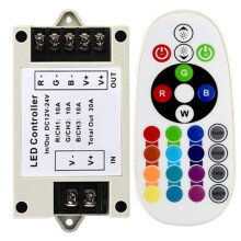 Controlador LED Compatible con  para Tiras de Luces RGB, 360 W, DC12-24 V con Control Remoto IR de 24 Teclas A