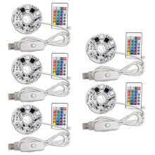 5 Stuks DC5V LED RGB-Lichtbord met Kleurverloop, Wit, USB-Schakelaar, Kabel en Afstandsbediening (38 mm)