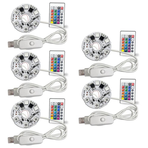 5PCS Input DC5V Color Gradient LED RGB Light Board White USB  Cable and Remote Control 38MM