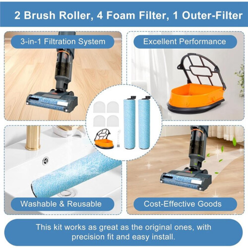 AW261 Replacement Roller Filter Kit for  HydroVac MessMaster Wet Dry Vacuums, 3 Brush Rollers, Filters & Tool