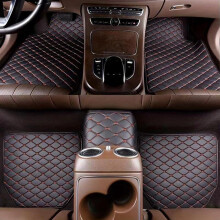 (Black Red) Universal Auto Foot Pads Waterproof Leather Car Mats 5 Pcs Anti Slip