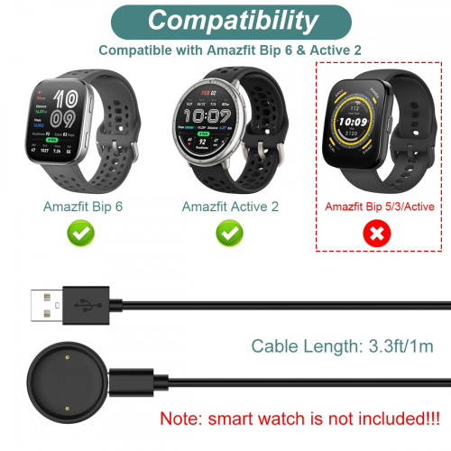 Φορτιστής συμβατός με Amazfit Bip 6/Active 2, Ανταλλακτικό καλώδιο φόρτισης για Amazfit B 1