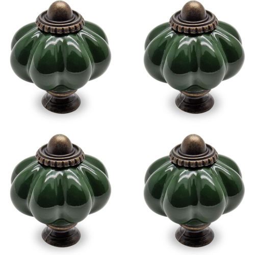 4pcs Grass Green Pumpkin Vintage Ceramic Cabinet Knobs, Vintage Drawer Pulls and