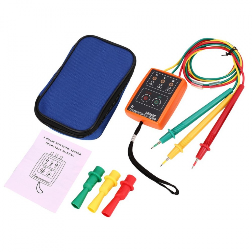 New 3 Phase Sequence Rotation Tester Indicator Detector Meter Led Buzzer With Portable Pouch Td-Led02 6485316777404