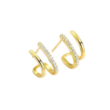 (CZ Double Huggie Hoops)Gold Plated Triple Huggie Illusion Stud Earrings Double Huggie Hoop Earrings for One Hole Gold Hoop Earrings for Wom