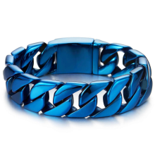 Large Masculine Style Stainless Steel Curb Chain Men's Bracelet G metal colour: blue
