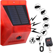Solarleuchte mit Bewegungsmelder, Blitzlicht und Fernbedienung, solarbetrieben, wasserdicht, kabellos, mit 6 intelligenten Modi für Bau
