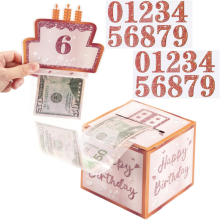 Happy Birthday Money Gift Box, With 0-9 Number Birthday Cake Signs Opp Bags