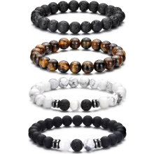 Tiger Eye Bracelet For Men 8MM Natural Stone Beads Bracelet Set Stretch Lava Rock Bracelet
