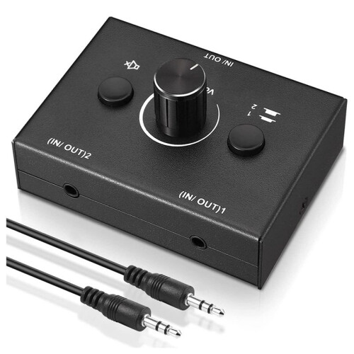 2 Set 3.5mm Audio Switcher, 2 Input 1 Output/1 Input 2 Output Audio Splitter Switcher, Switcher Box,One-Key Mute Button 1