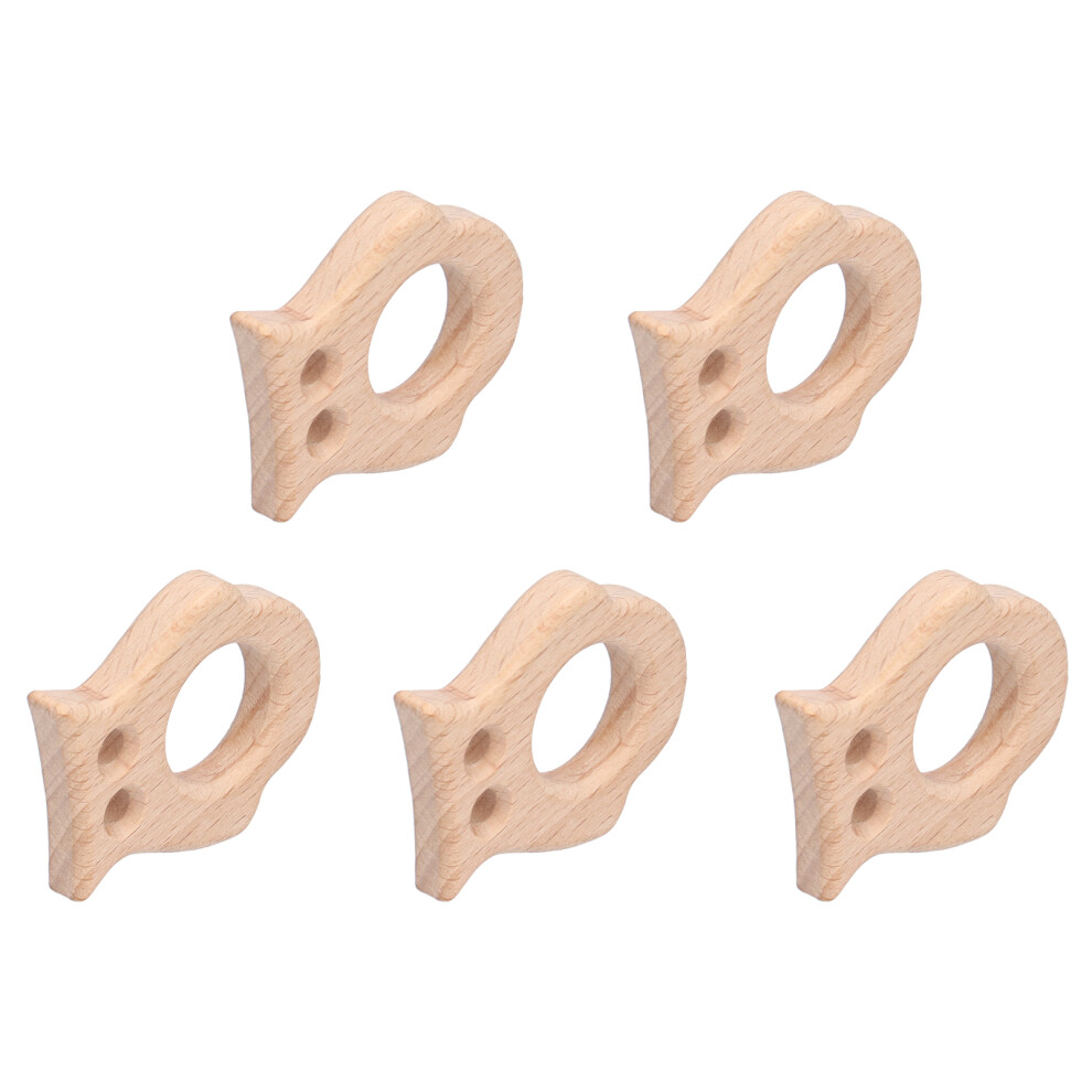 5Pcs Wooden Baby Teether Owl Shape Pain Relief Toy - Beech Wood Pendant