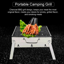 Churrasqueira portátil de aço inoxidável para camping, dobrável, para fogueira, piquenique e uso externo, ideal para 3 a 5 pessoas.